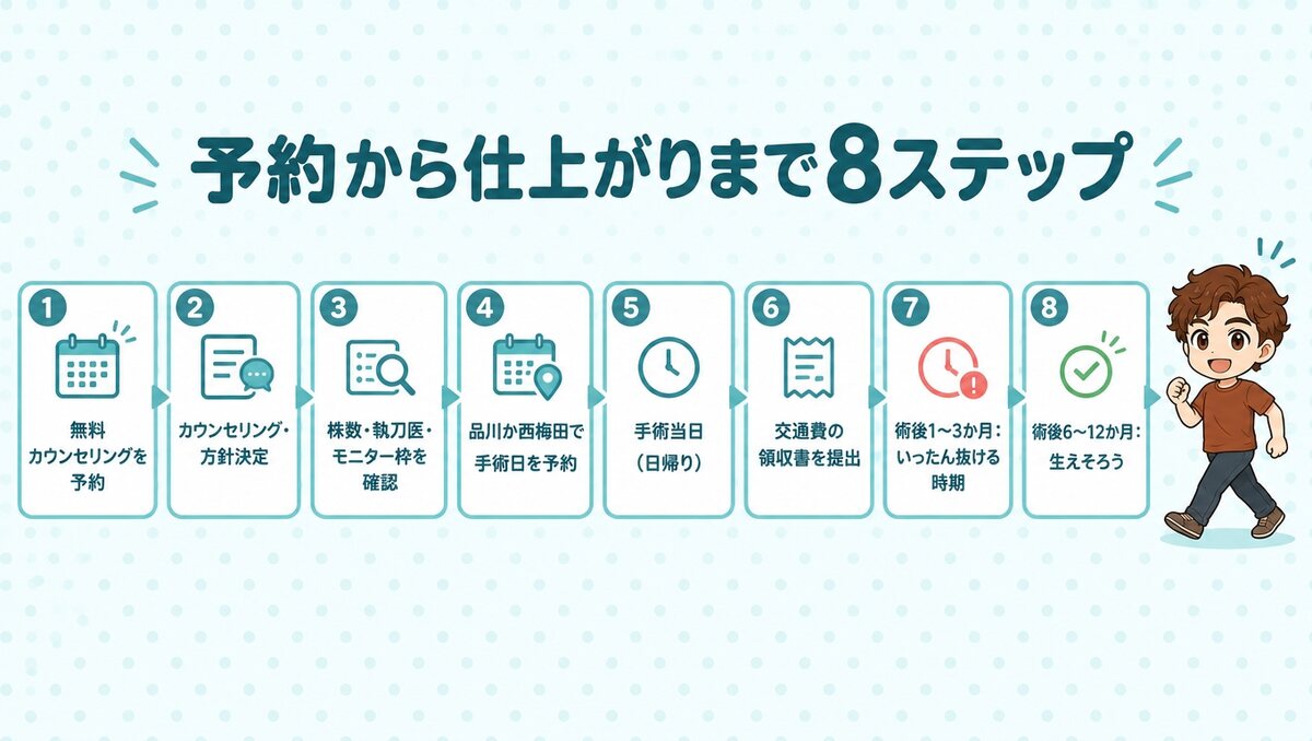 予約から術後6〜12か月までの8ステップ