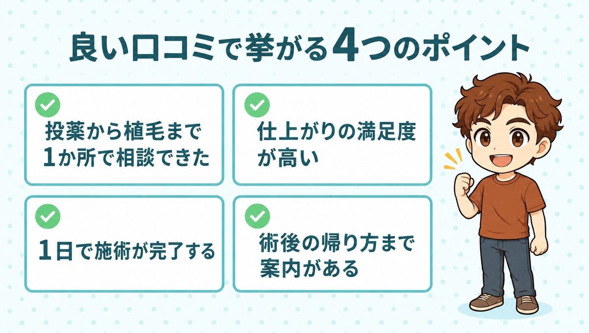 AGAスキンクリニックの良い口コミで挙がる4つのポイント