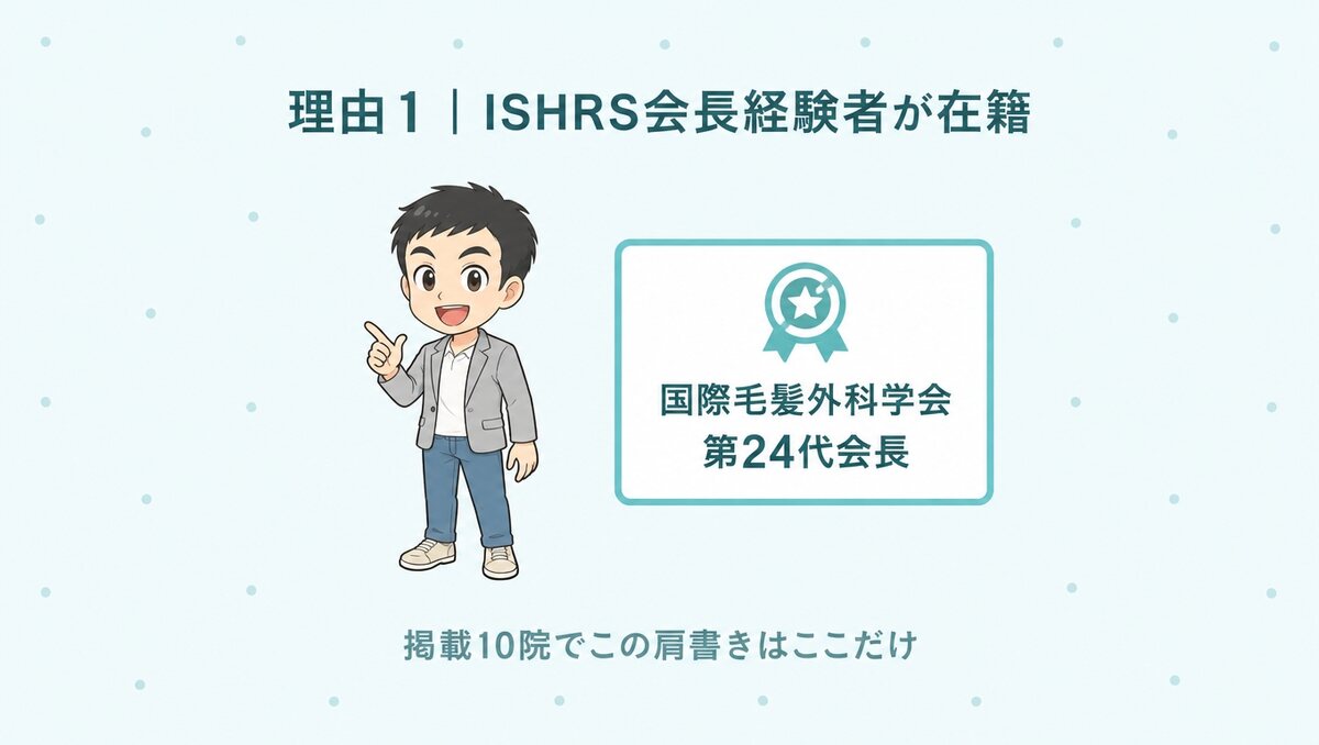 国際毛髪外科学会第24代会長が在籍するのは掲載10院でここだけ