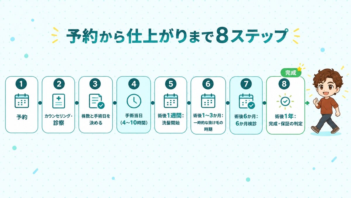 予約から術後1年の完成と保証の判定までの8ステップ