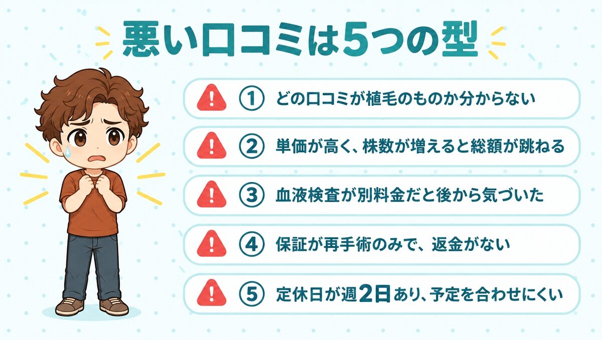 アルモ形成クリニックの悪い口コミを5つの型に分類