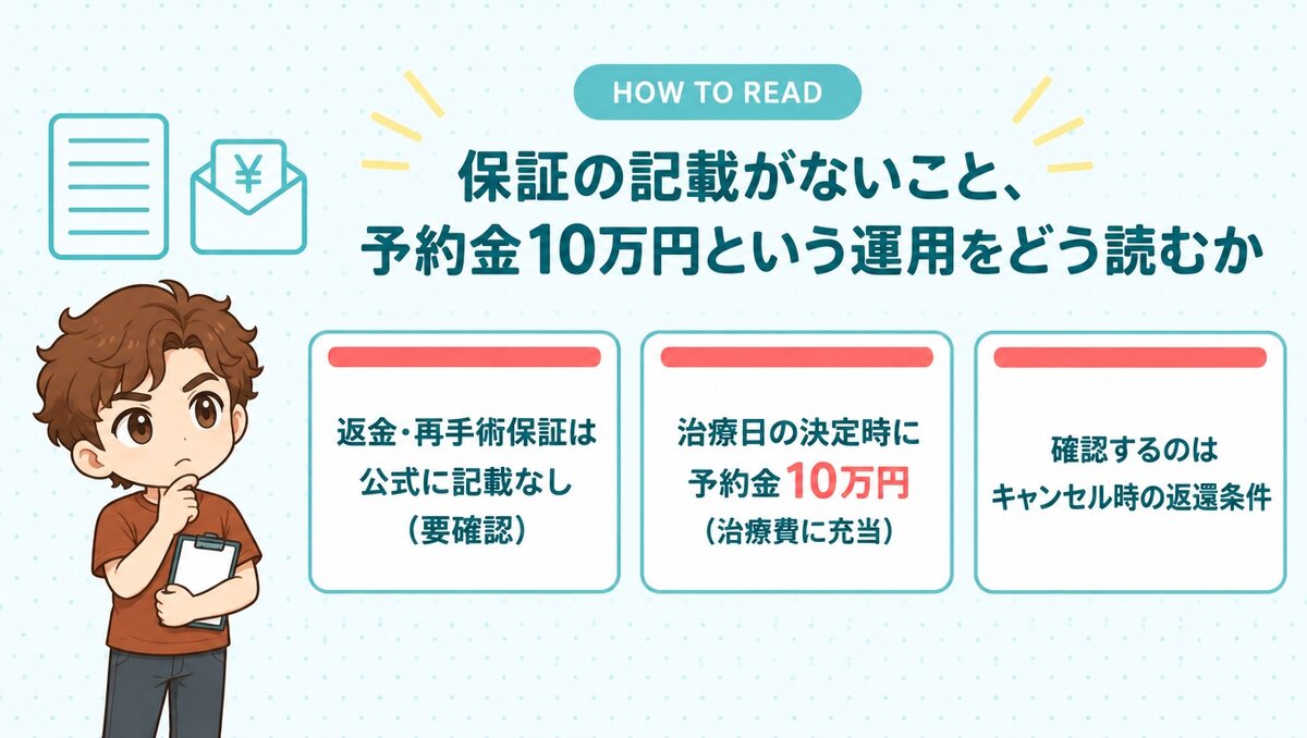 紀尾井町クリニックの保証の記載と予約金10万円という運用の読み方