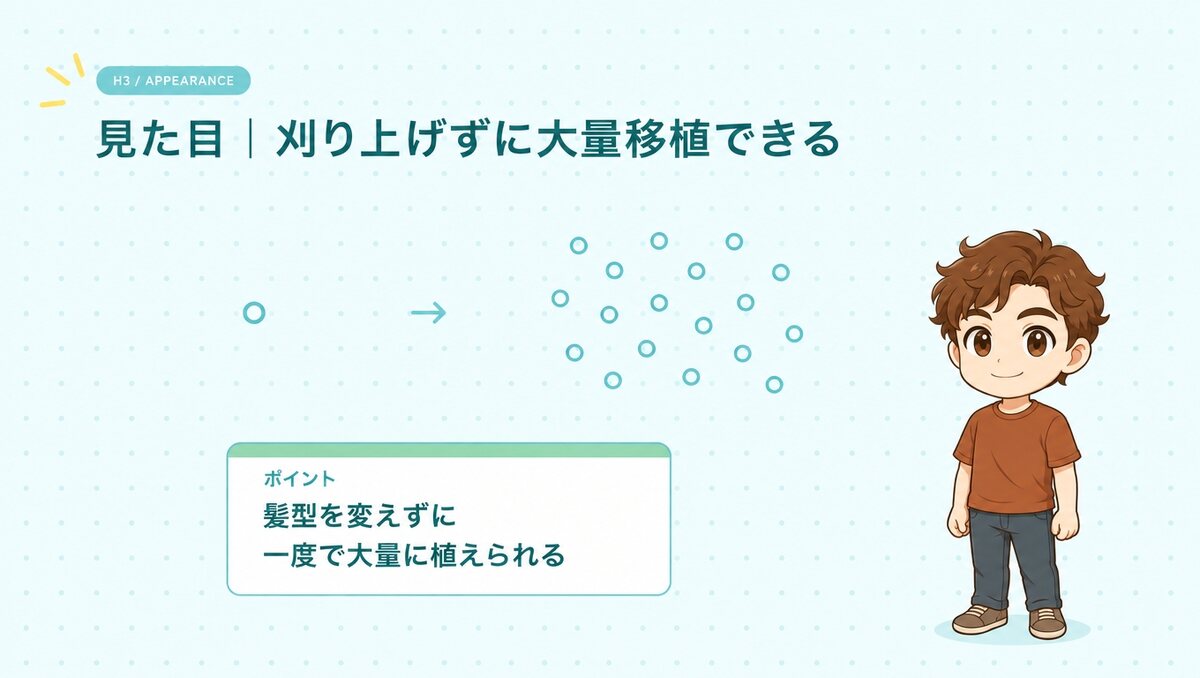 見た目|刈り上げずに大量移植できる