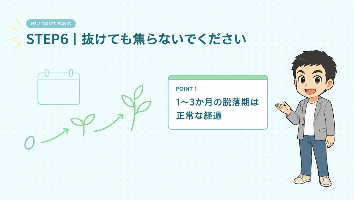STEP6|抜けても焦らないでください