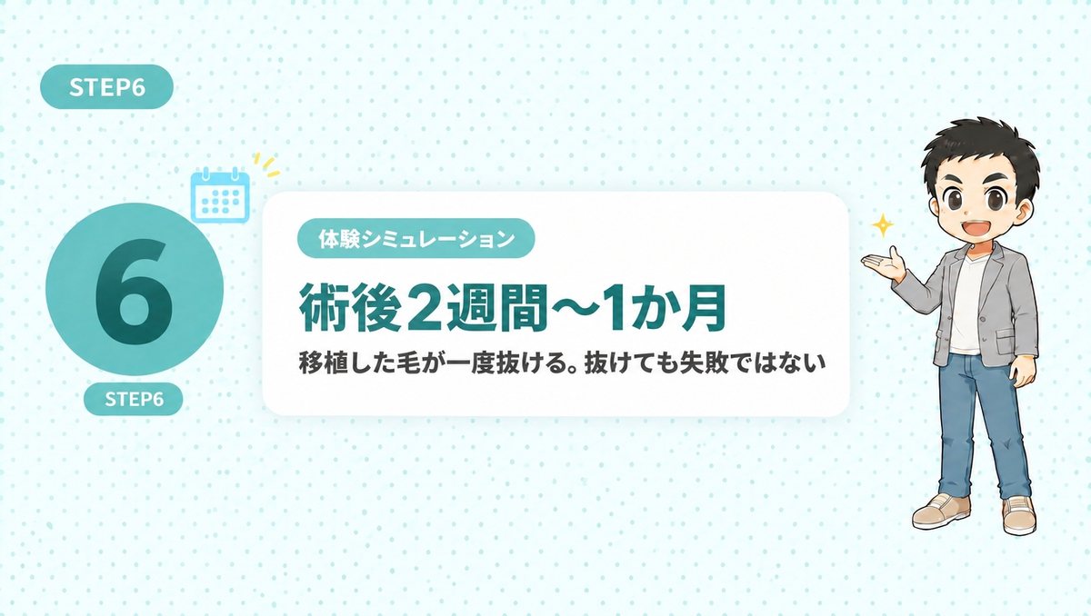 移植した毛が一度抜ける時期。抜けても失敗ではない