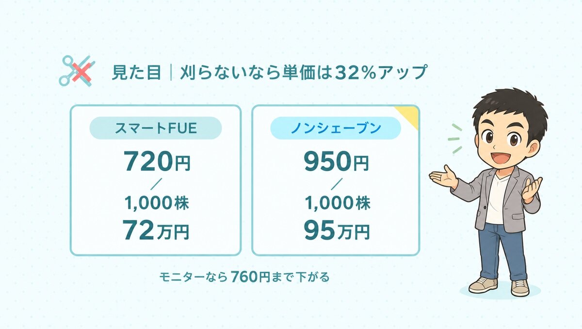 スマートFUEは1株720円で1,000株72万円、ノンシェーブンは950円で95万円