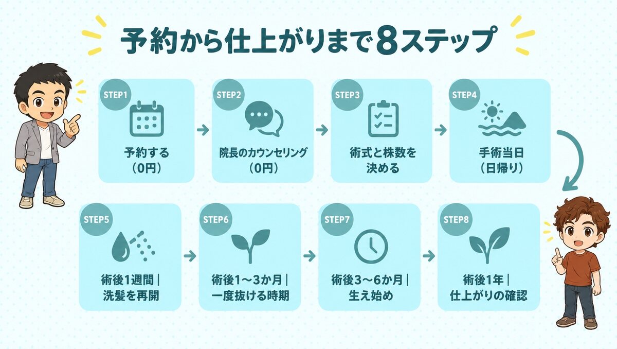 予約から術後1年の仕上がり確認までの8ステップ