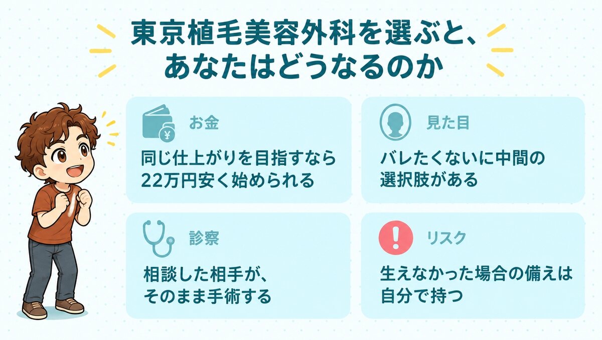 東京植毛美容外科を選んだ場合のお金・見た目・診察・リスク