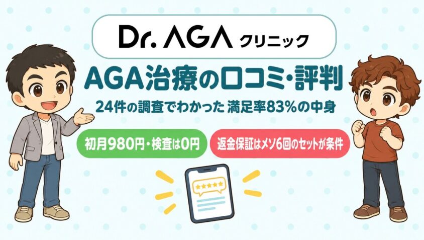 Dr.AGAクリニックの口コミ・評判 24件の調査でわかった満足率83%の中身