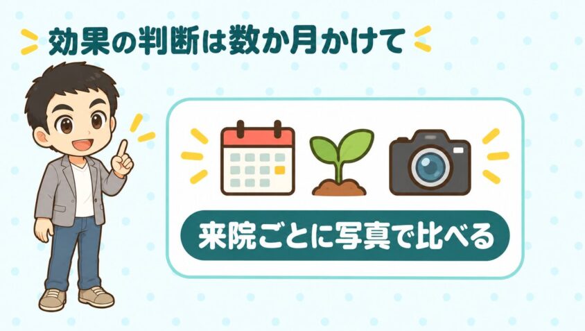 効果の判断は数か月かけて写真で比べる