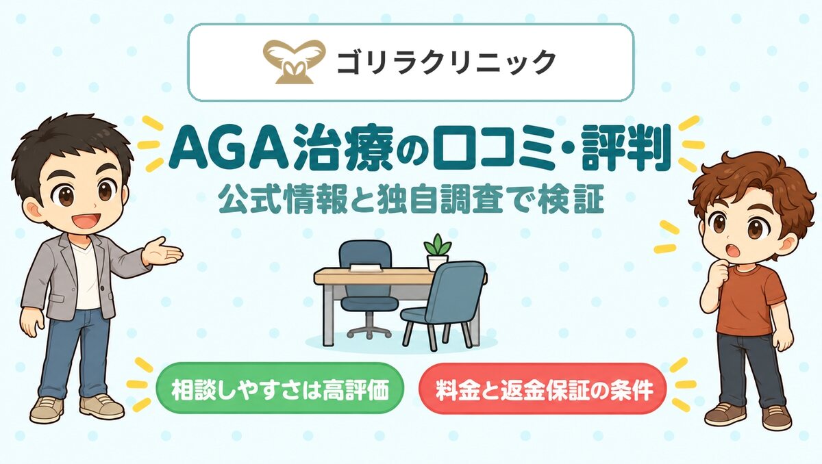 ゴリラクリニックAGA治療の口コミ・評判。公式情報と独自調査で検証