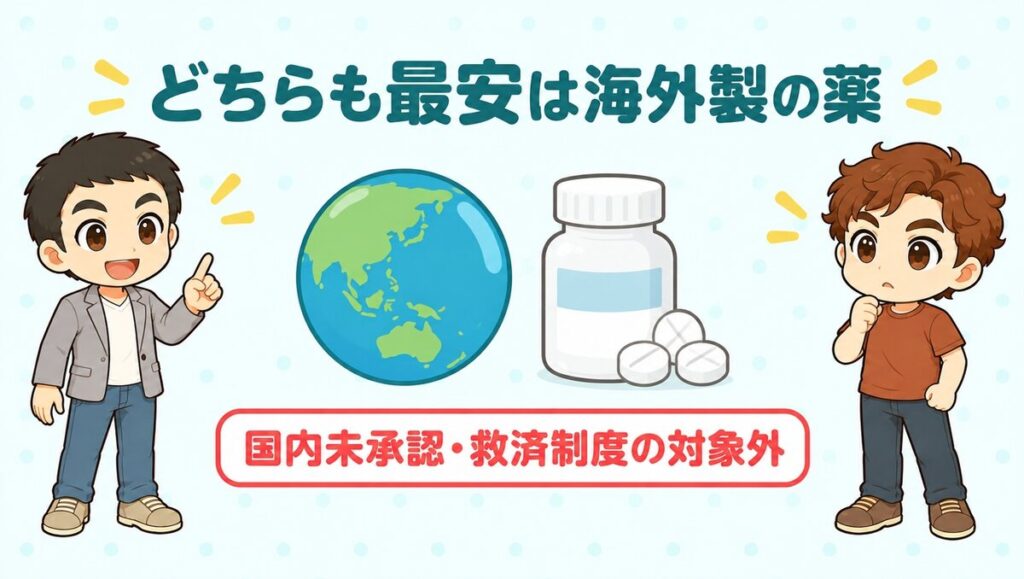 どちらも最安プランは国内未承認の海外製の薬